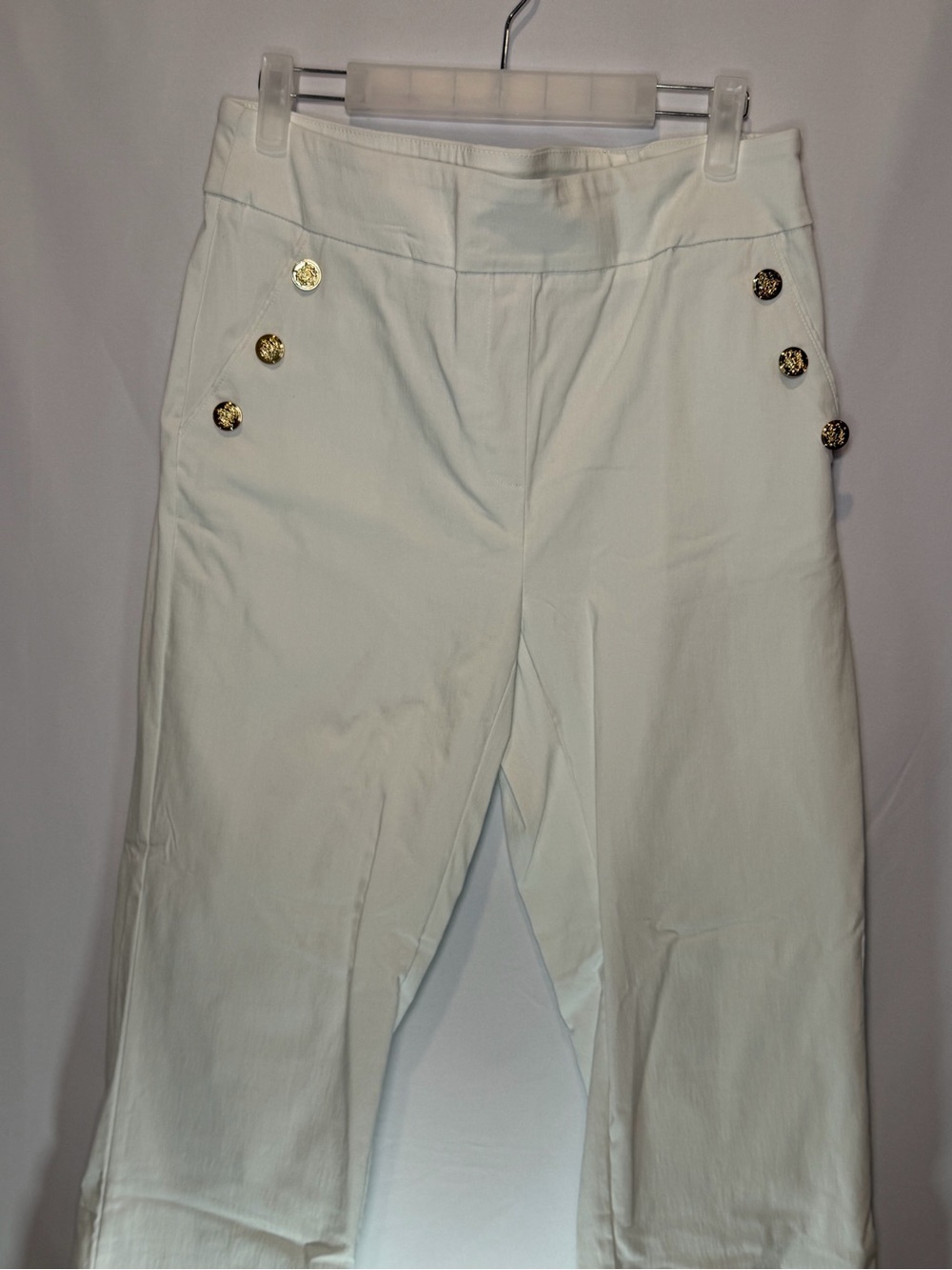 White Women's High-Rise Button Detail Pants